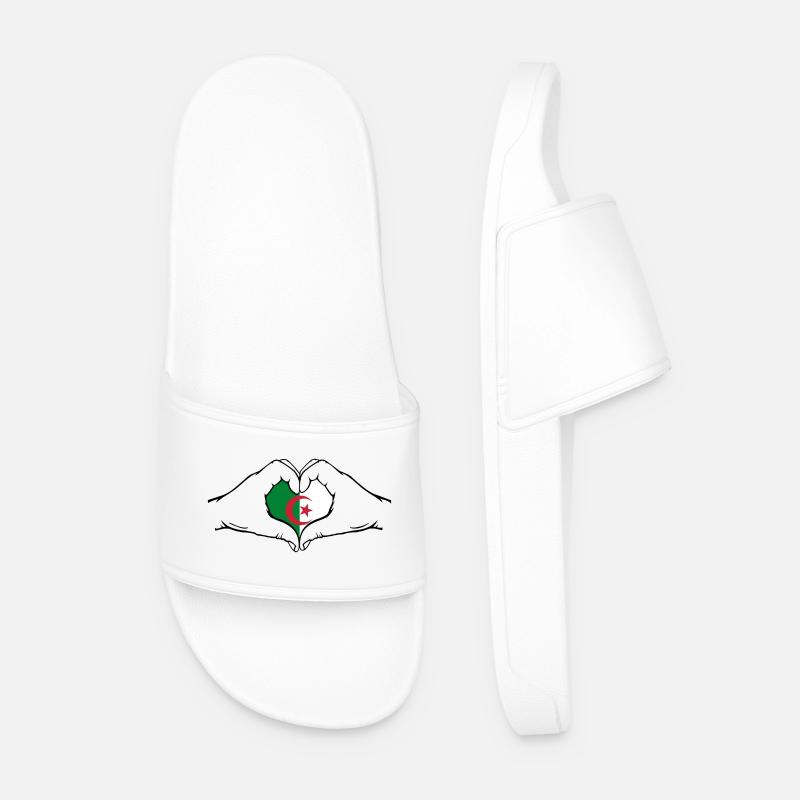 Algeria Flag Hands Heart Shape - Men’s Pool Sliders - white