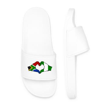 South Africa Nigeria Flag Hands Heart Shape - Men’s Pool Sliders - white - Front