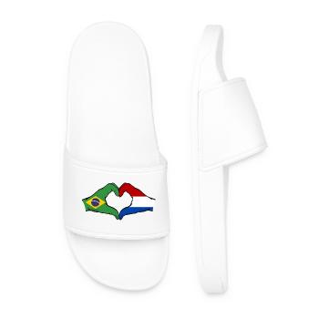 Brazil Holland Flag Hand Heart Shape - Men’s Pool Sliders - white - Front