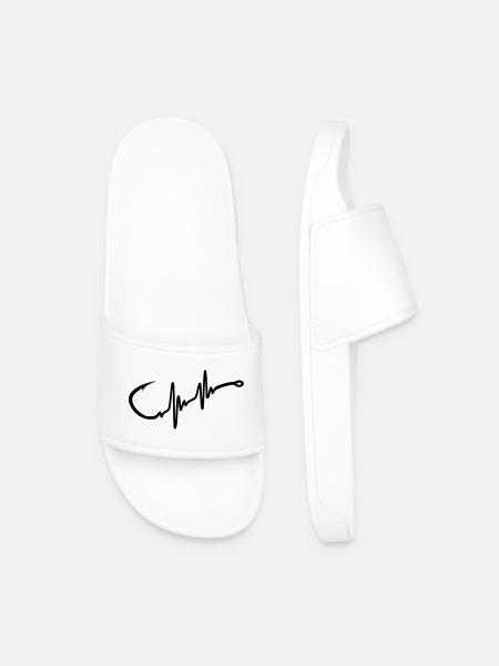 Fishing Hook Heartbeat - Men’s Pool Sliders - white