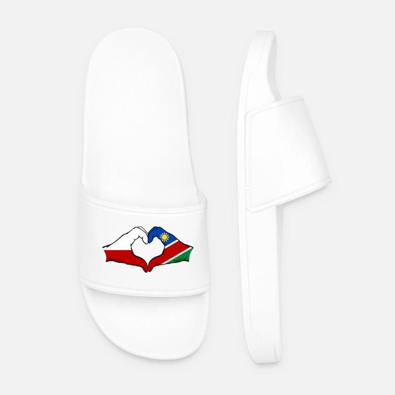 Poland Namibia flag hands heart shape - Men’s Pool Sliders - white