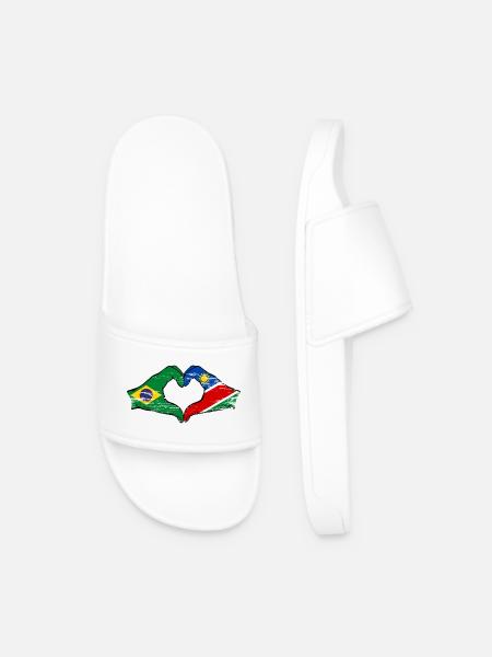Brazil Namibia Flag Hands Heart Shape - Men’s Pool Sliders - white