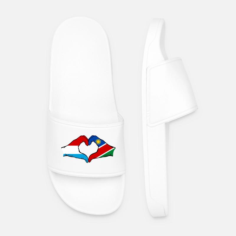 Luxembourg Namibia flag hands heart shape - Men’s Pool Sliders - white