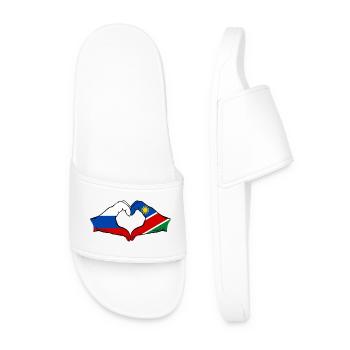 Russland Namibia Flagge Hände Herzform - Männer Badelatschen - Weiß - Vorne