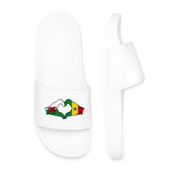 Wales Senegal Flag Hands Heart Shape - Men’s Pool Sliders - white - Front