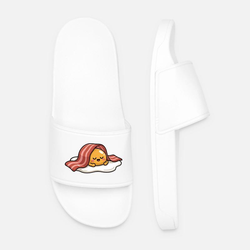 Sleeping Egg with Bacon Cartoon - Men’s Pool Sliders - white