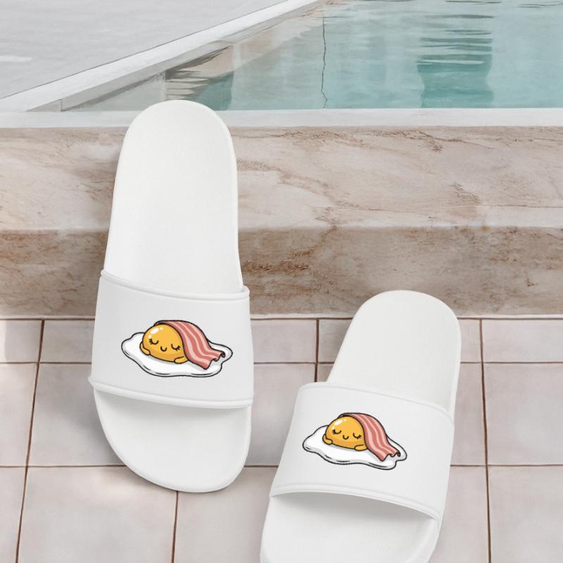 Sleeping Egg with Bacon Cartoon Men’s Pool Sliders