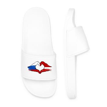 Russia Latvia Flag Hands Heart Shape - Men’s Pool Sliders - white - Front