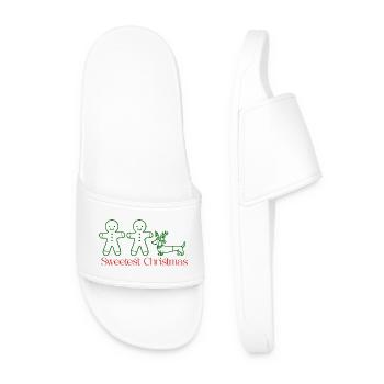 Christmas–Gingerbread Couple & Dachshund (green) - Men’s Pool Sliders - white - Front