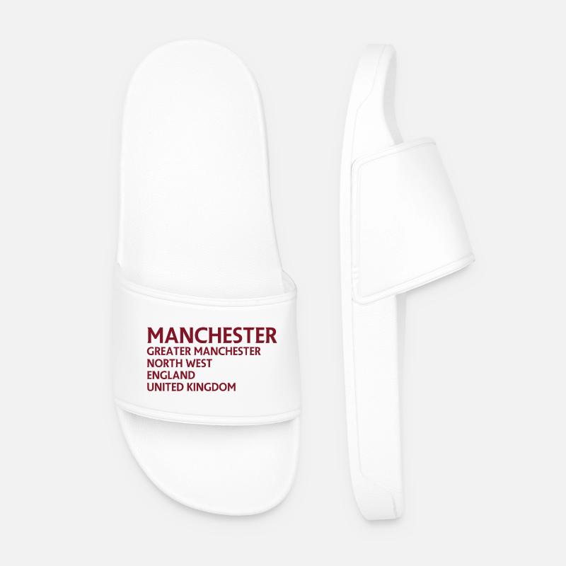 Manchester Name Stack Typography - Men’s Pool Sliders - white