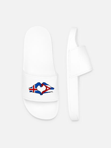Cuba Island Flag Hands Heart - Men’s Pool Sliders - white