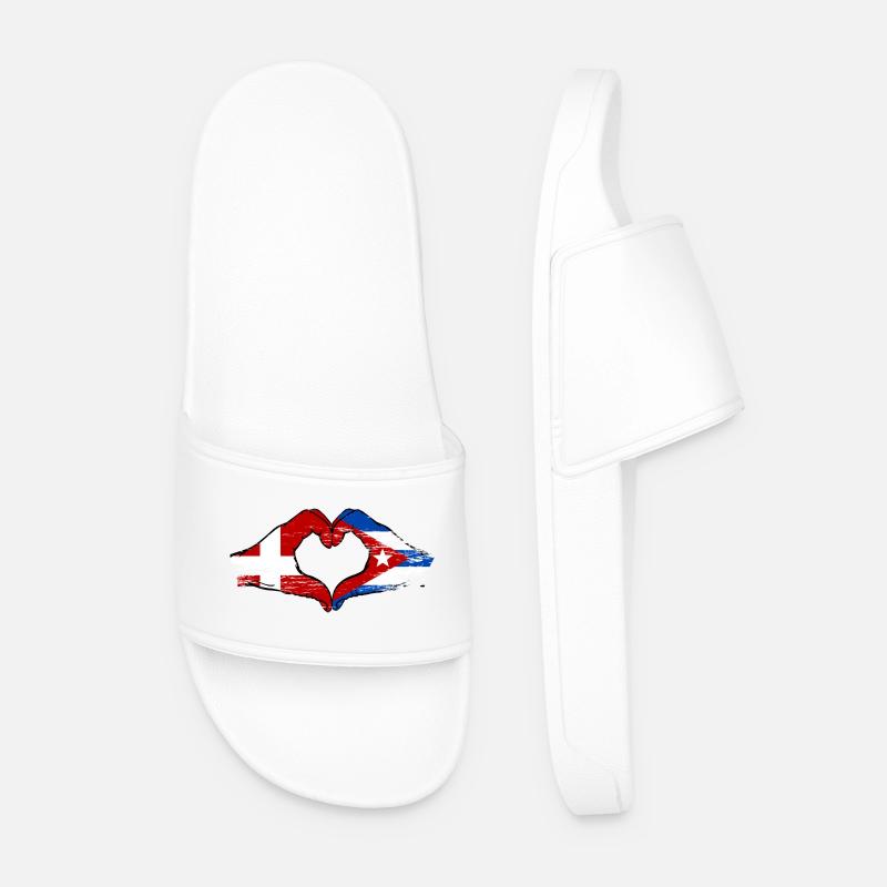 Denmark Cuba Flag Hands Heart - Men’s Pool Sliders - white