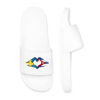 Sweden Cuba flag heart hands used - Men’s Pool Sliders - white - Front