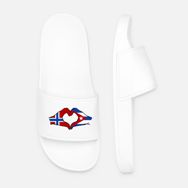 Norway Cuba Flag Hands Heart - Men’s Pool Sliders - white