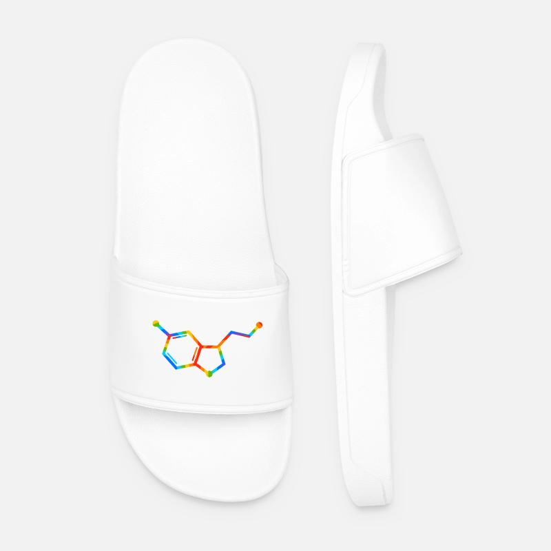 Rainbow Molecule Geometry - seratonin - Men’s Pool Sliders - white