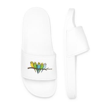 Famille colorée de perruches ondulées sur la branche - Claquettes Homme - blanc - Devant