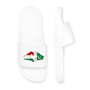 Tajikistan Pakistan Flag Heart Shape - Men’s Pool Sliders - white - Front