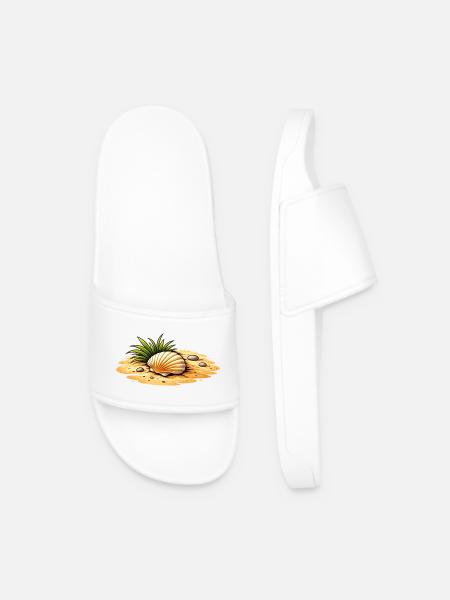 Seashell Beach Illustration Maritime Coastal Motif - Men’s Pool Sliders - white