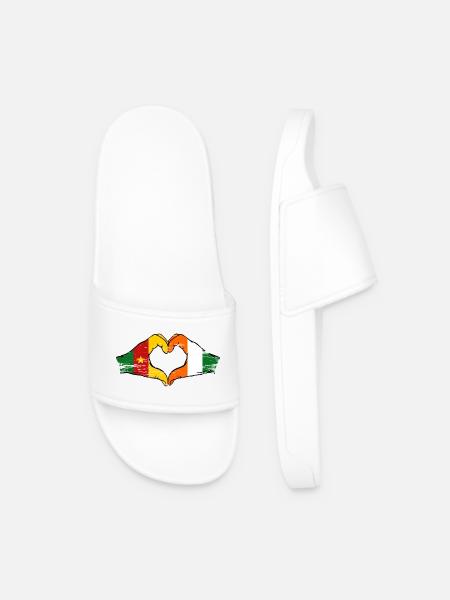 Cameroon Côte d'Ivoire Flag Heart Used - Men’s Pool Sliders - white