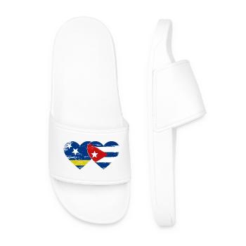 Curacao Cuba flag heart used - Men’s Pool Sliders - white - Front