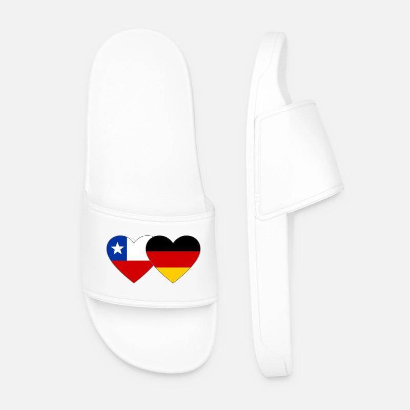 Chile Germany Flag Heart - Men’s Pool Sliders - white