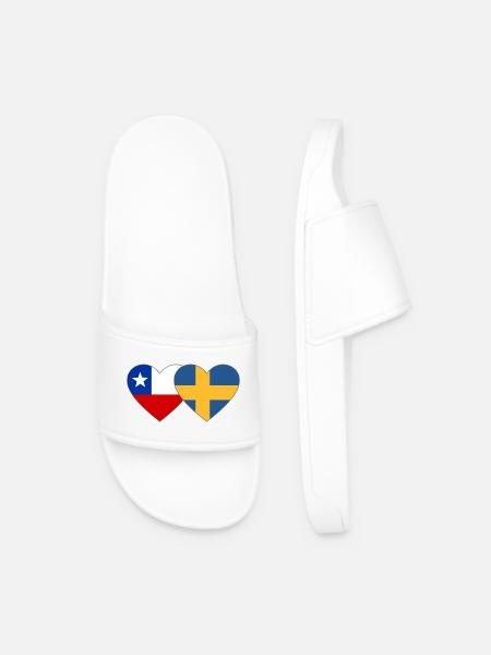 Chile Sweden Flag Heart - Men’s Pool Sliders - white
