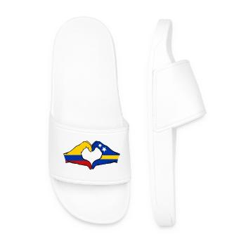 Colombia Curacao Flag Hands Heart Shape - Men’s Pool Sliders - white - Front