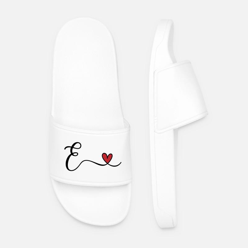 Letter E Monogram - Men’s Pool Sliders - white