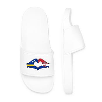Curacao Croatia Flag Hands Heart Shape - Men’s Pool Sliders - white - Front