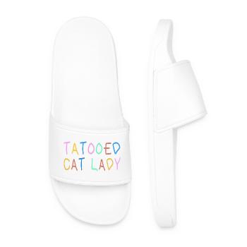 Tatooed Cat Lady - Men’s Pool Sliders - white - Front