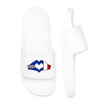Cape Verde France flag hands heart shape used - Men’s Pool Sliders - white - Front