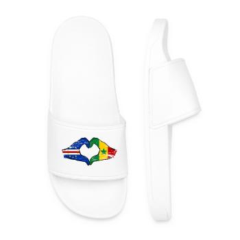 Cape Verde Senegal flag hands heart shape used - Men’s Pool Sliders - white - Front