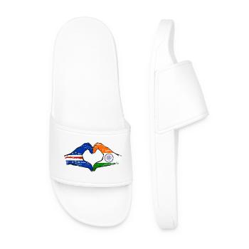 Cape Verde India flag hands heart shape used - Men’s Pool Sliders - white - Front