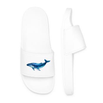 Blue Water Whale Watercolor - Men’s Pool Sliders - white - Front