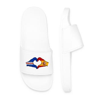 Cape Verde Spain Flag Hands Heart Shape - Men’s Pool Sliders - white - Front