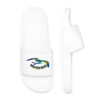 Colorful bird flight – vector graphic - Men’s Pool Sliders - white - Front