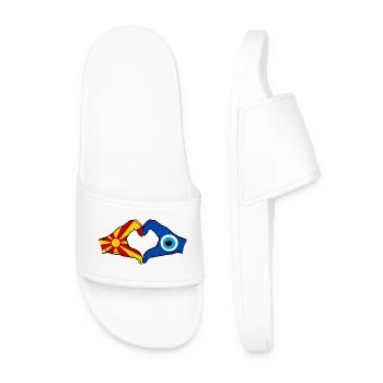 Macedonia Nazar Flag Hands Heart Shape - Men’s Pool Sliders - white - Front
