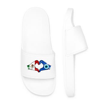Mexico Nazar Flag Hands Heart Shape Used - Men’s Pool Sliders - white - Front