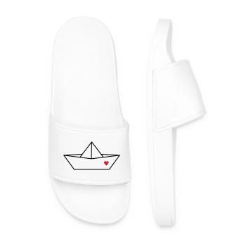 Boot Papier Schiff Herz I Hafen Liebe Geschenk - Männer Badelatschen - Weiß - Vorne