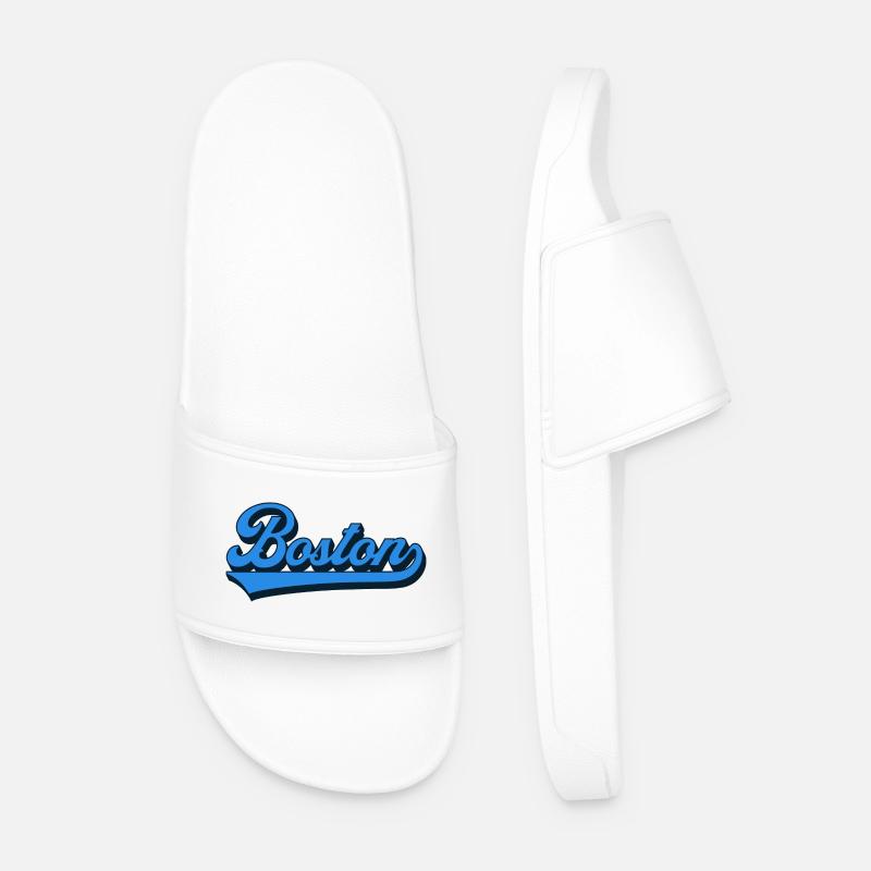 Boston Blue Script Retro - Men’s Pool Sliders - white