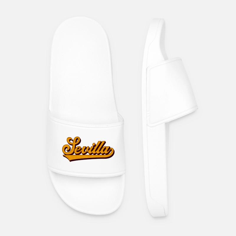 Sevilla Retro Script Yellow - Men’s Pool Sliders - white