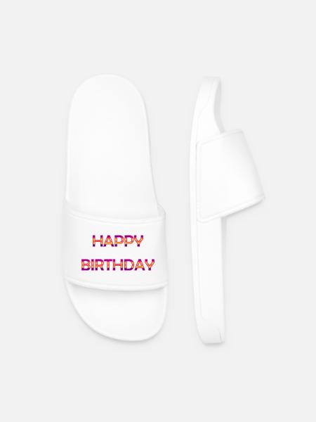 ANNIVERSARY. HAPPY BIRTHDAY. HAPPY BIRTHDAY. - Men’s Pool Sliders - white