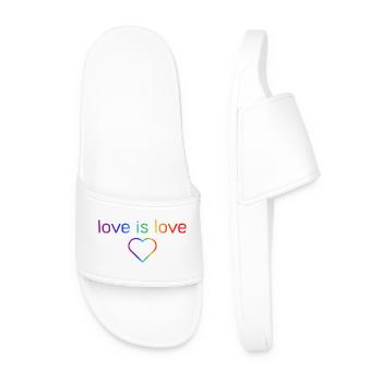 LOVE IS LOVE, LGBTQ+ RAINBOW COLORS - Men’s Pool Sliders - white - Front
