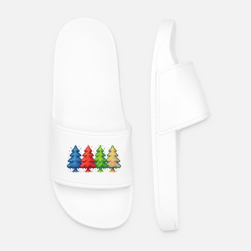 Pixel Forest Christmas Tree gaming - Men’s Pool Sliders - white