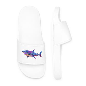 Cyber Shark : Art océanique futuriste Synthwave - Claquettes Homme - blanc - Devant