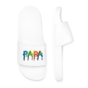 PAPA Schriftzug Regenbogen Tropfen - Vatertag - Männer Badelatschen - Weiß - Vorne