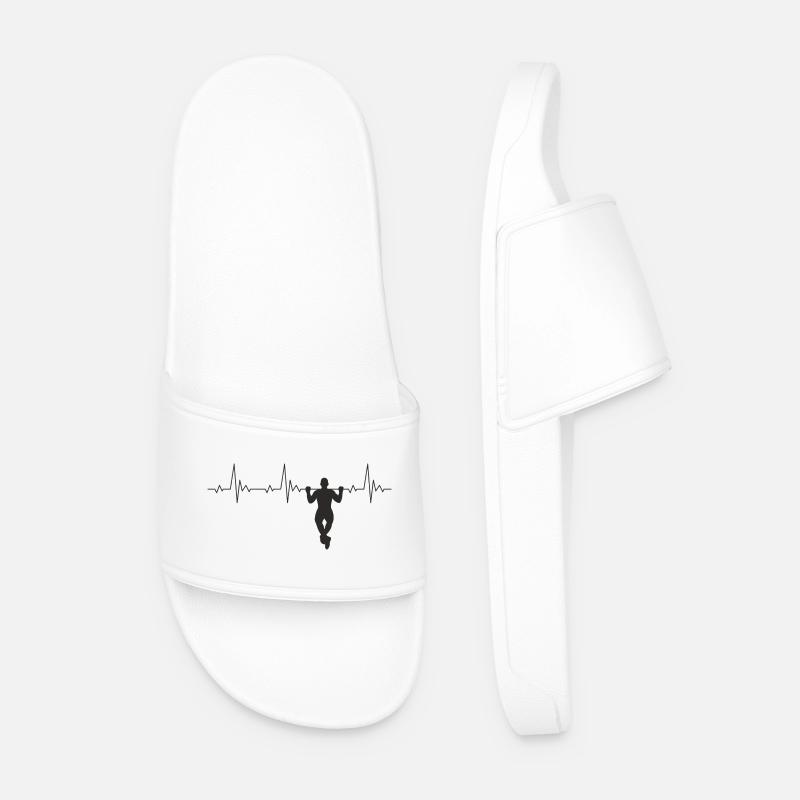 Calisthenics Heartbeat Pull-Up ECG - Men’s Pool Sliders - white