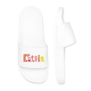 Personalized Latvia Name - Men’s Pool Sliders - white - Front