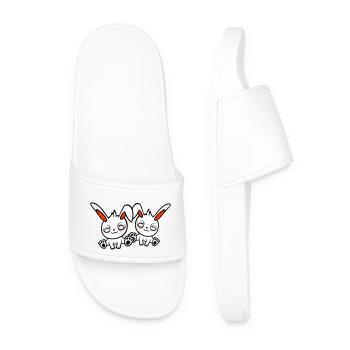 2 bunnies tired confused relaxed red dark circles - Men’s Pool Sliders - white - Front