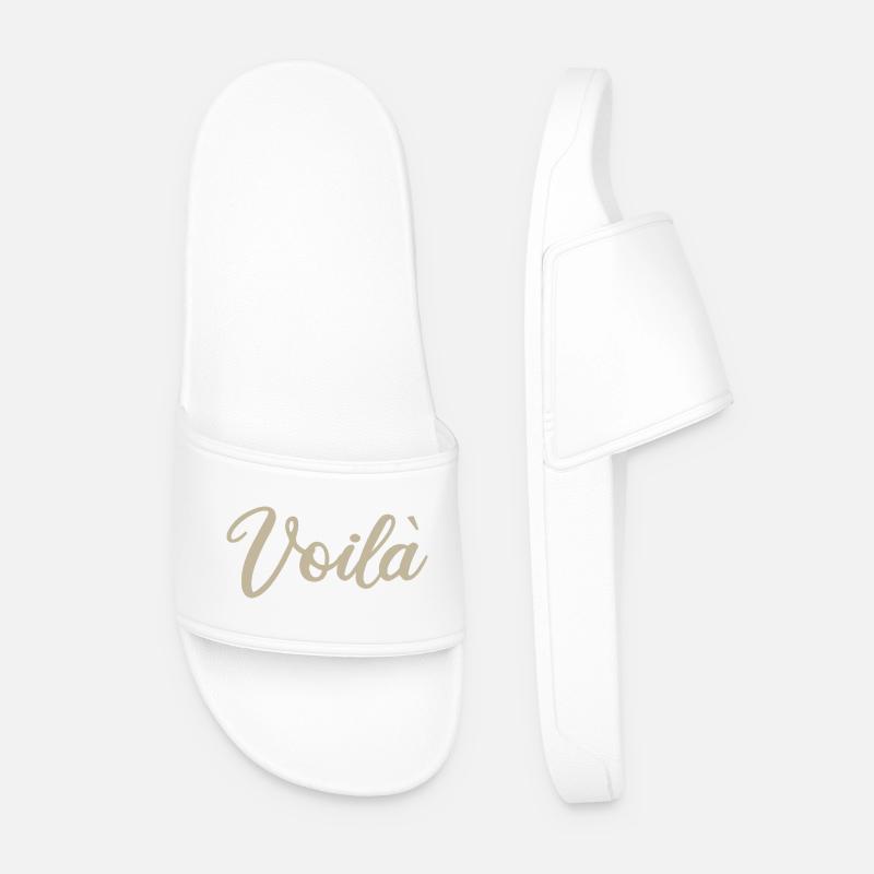 Voila Handlettered Script Design - Men’s Pool Sliders - white